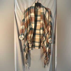 Cato Teal and Tan Plaid Cardigan